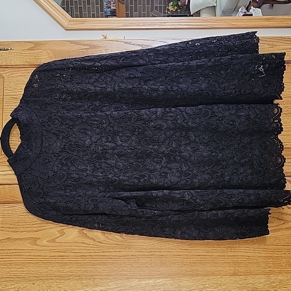 Susan Graver Occasions 2X Lace Mock Neck Black Top